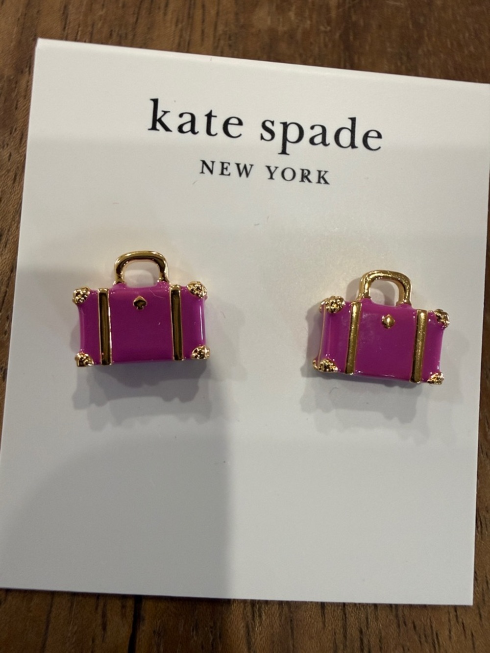 kate spade Gold-Trim Pink Suitcase Stud Earrings